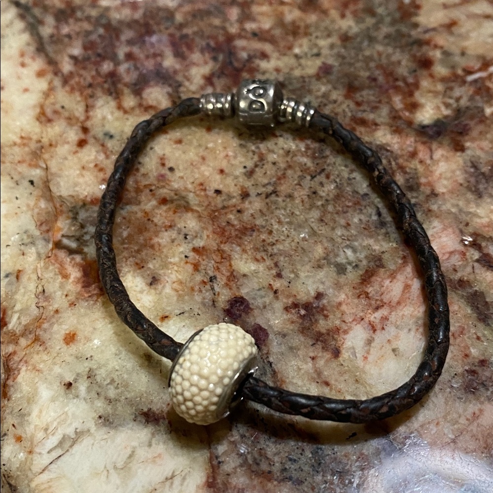 Pandora Leather Bracelet with Cream Bead